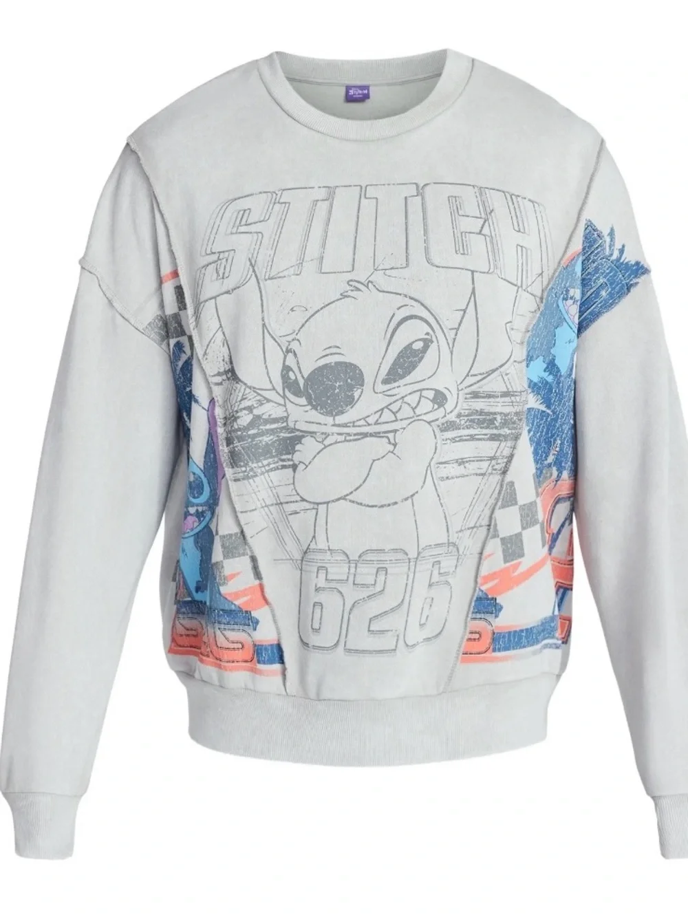 Disney Stitch 626 Crewneck Sweatshirt Gray Graphic Pullover Men’s XS NWT